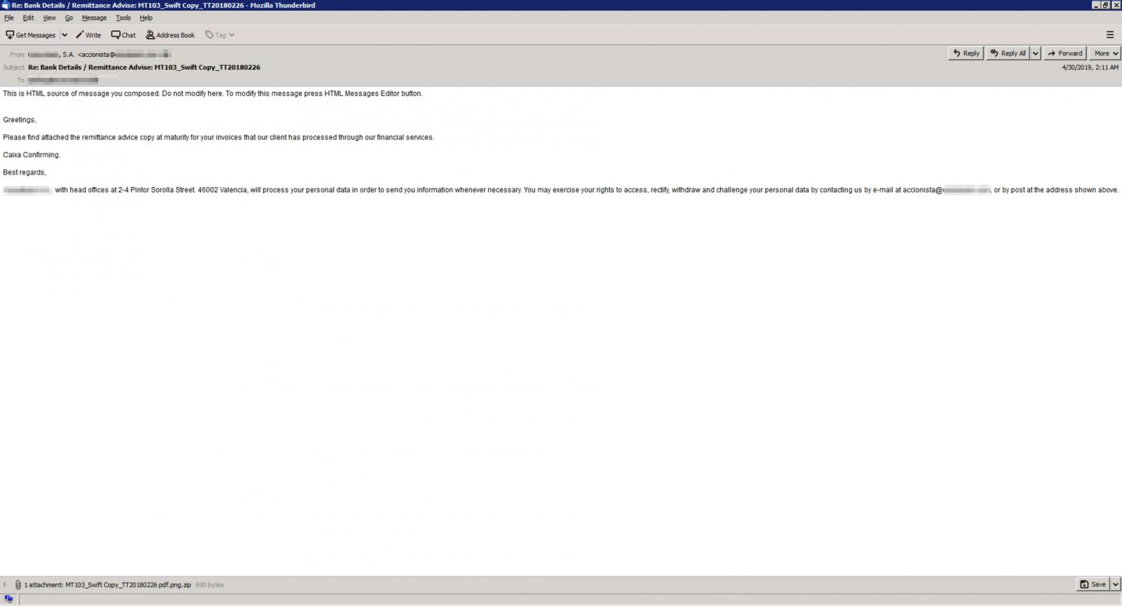 Sample malspam email